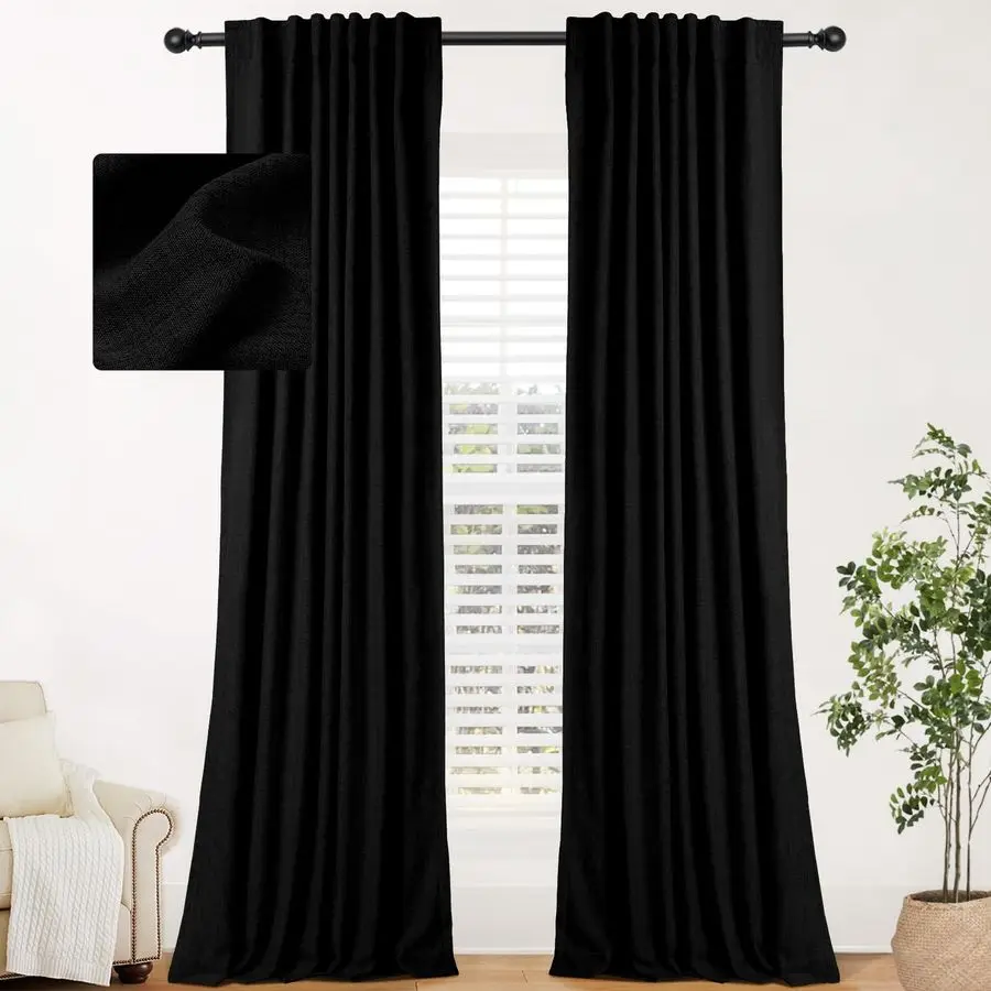 

100 Blackout Curtains for Bedroom, Thermal Black Out Curtains, Back Tab Rod Pocket Linen Blackout Drapes, Room Darkening Drapes