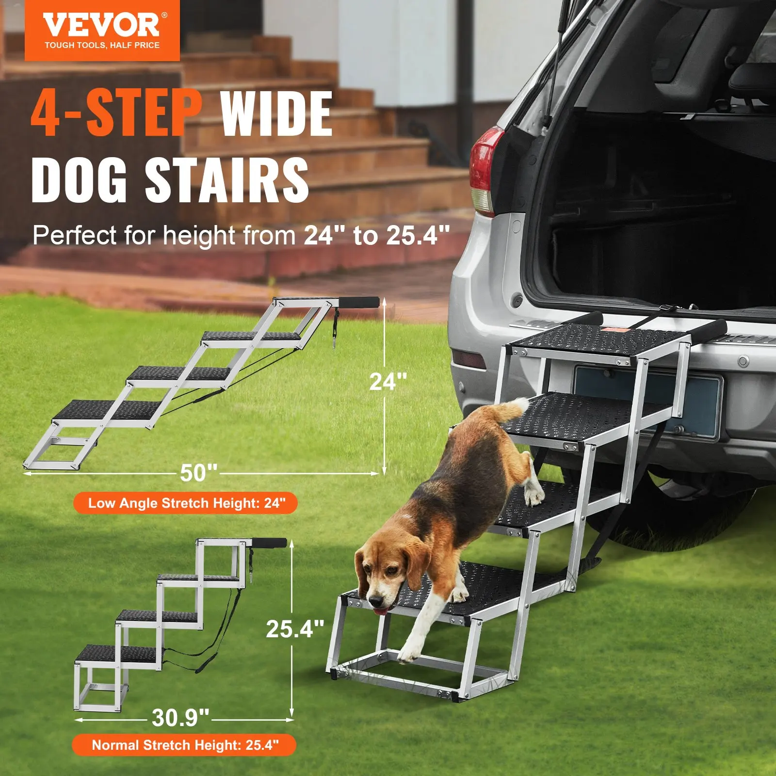 

Dog Stair For Cars 4-step Folding Dog Steps Aluminum Loads Up To 150 Lbs