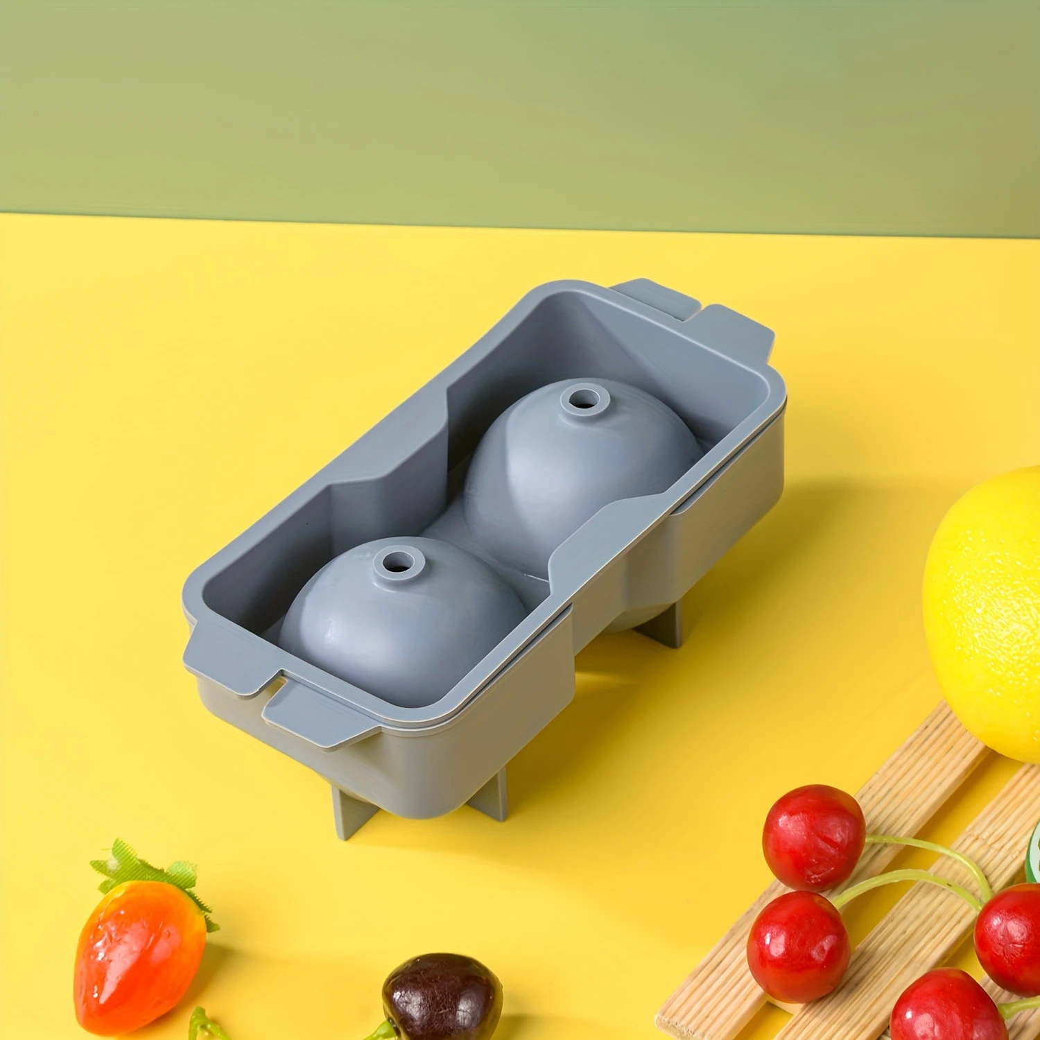 1PC 2구 실리콘 볼 아이스 큐브 몰드, 주방용 쌓을 수 있는 슬로우 멜트 DIY 아이스 볼, 둥근 젤리 만들기 몰드, 칵테일용, 위스키용