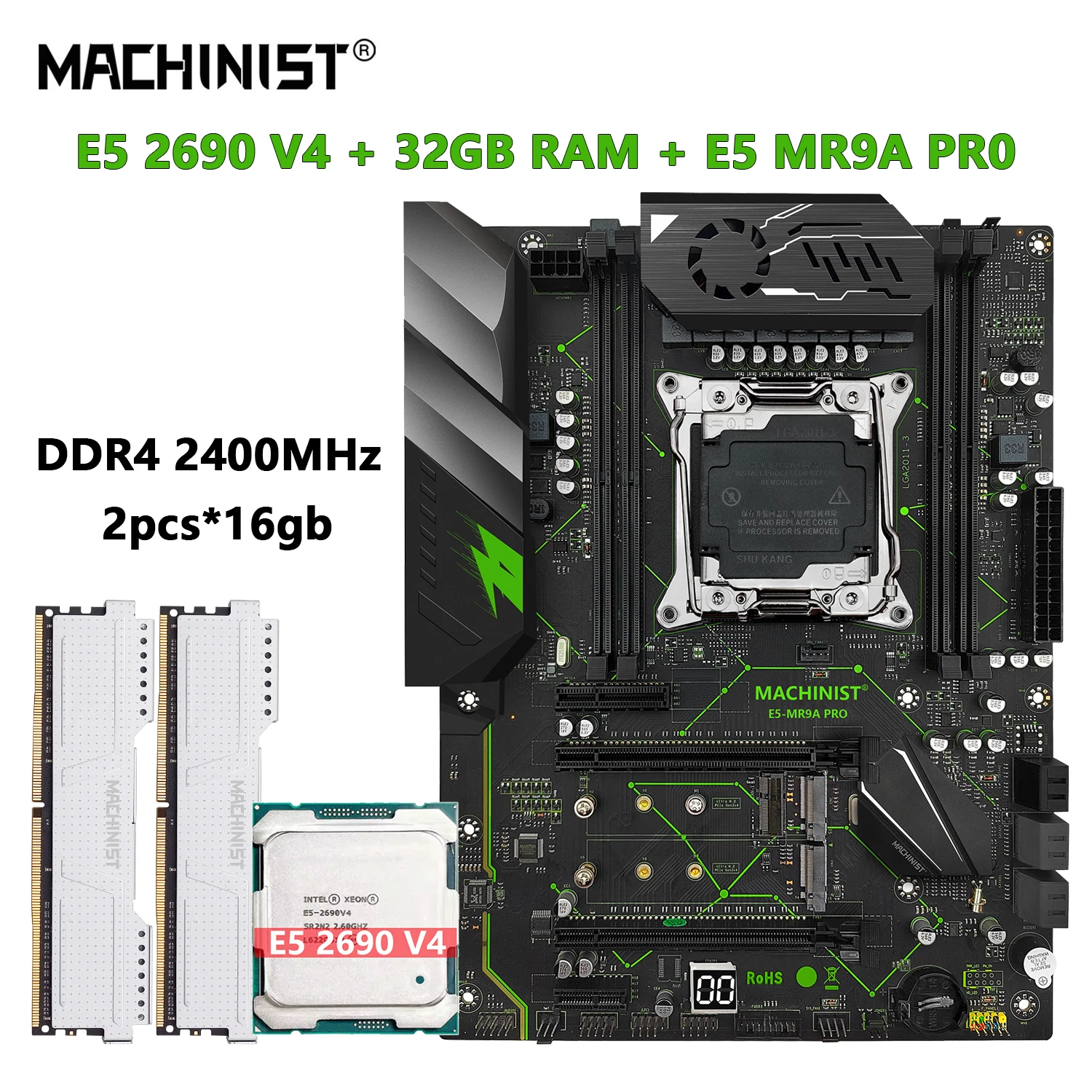 

Комбинированная материнская плата MACHINIST X99 с процессором LGA 2011-3 Xeon E5 2690 V4 и комплектом оперативной памяти DDR4 32 ГБ 2400 МГц ECC четырехканальный E5 MR9A PRO