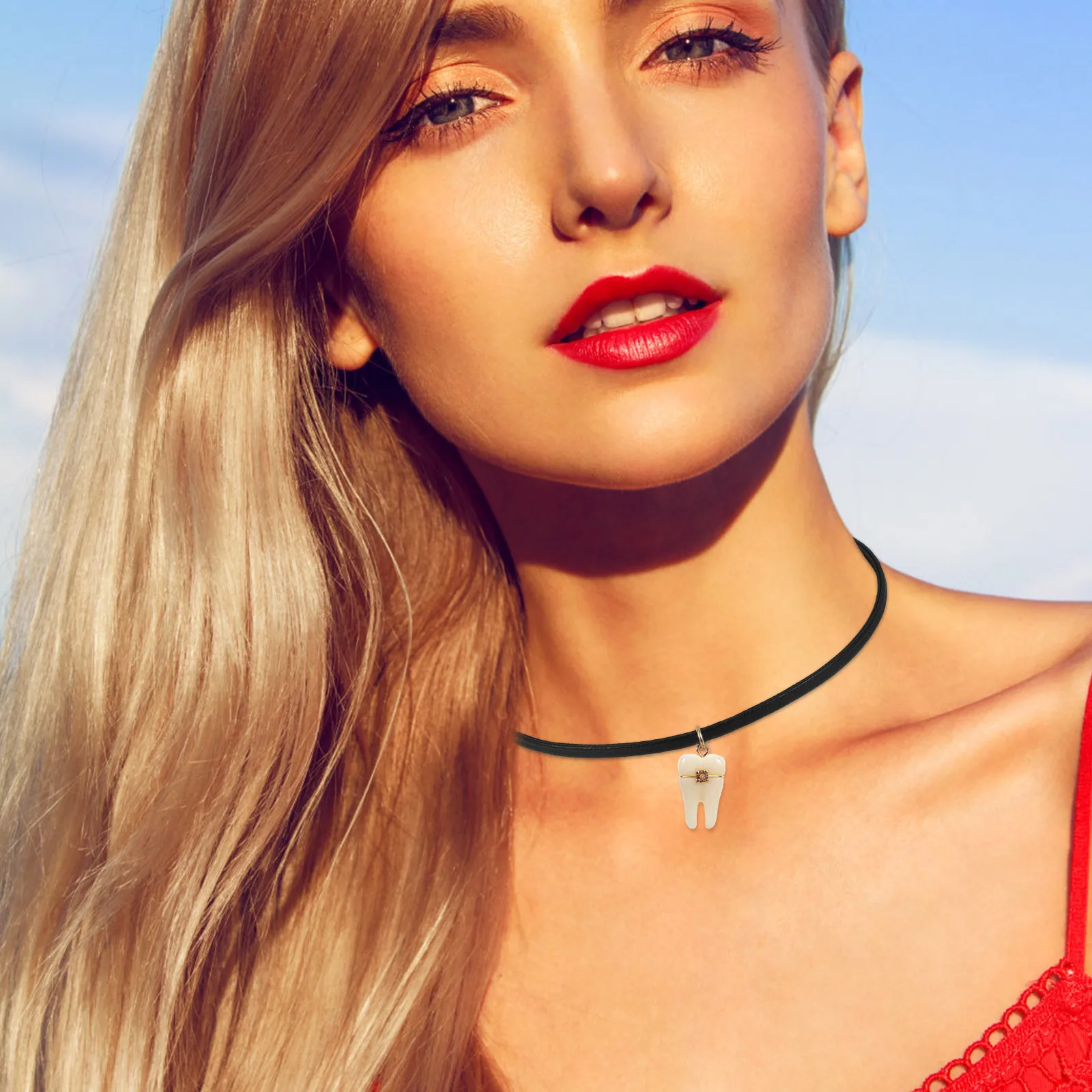 5 قطع من إكسسوارات مجوهرات الأسنان - قلادة أسنان واقعية مع دعامات من الراتنج لقلادة وسوار وأقراط يدوية #1