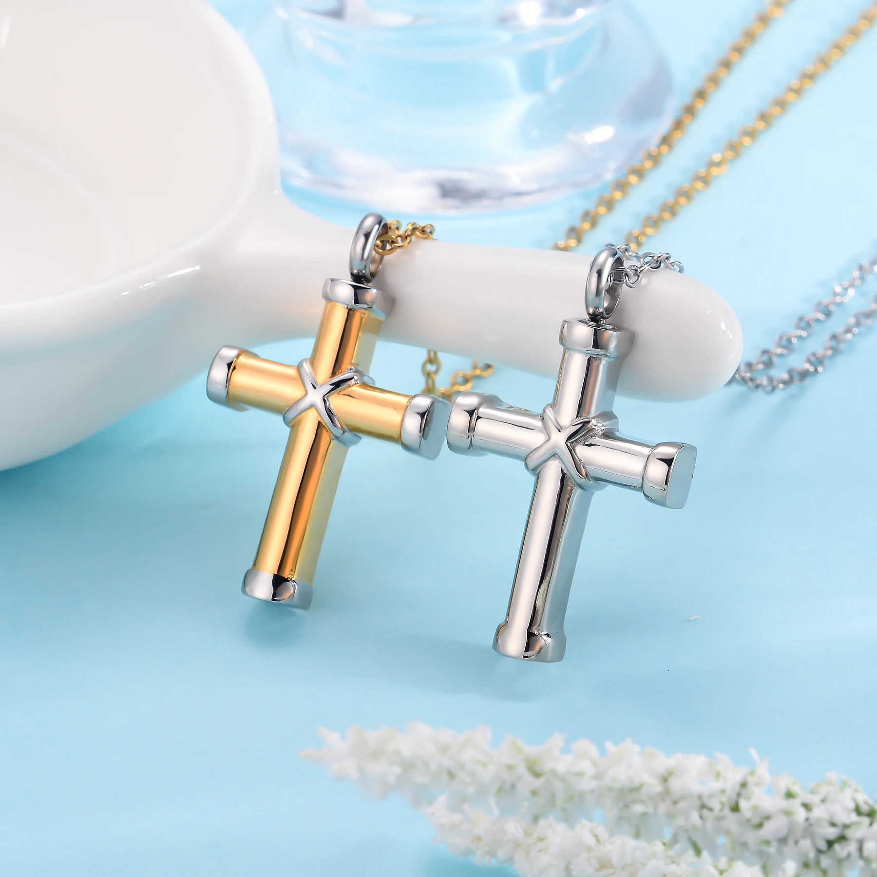 Stainless Steel Classic Cross Cremation Ashes Urn Necklace Keepsake Jewelry Ashes Memorial Pendant 20