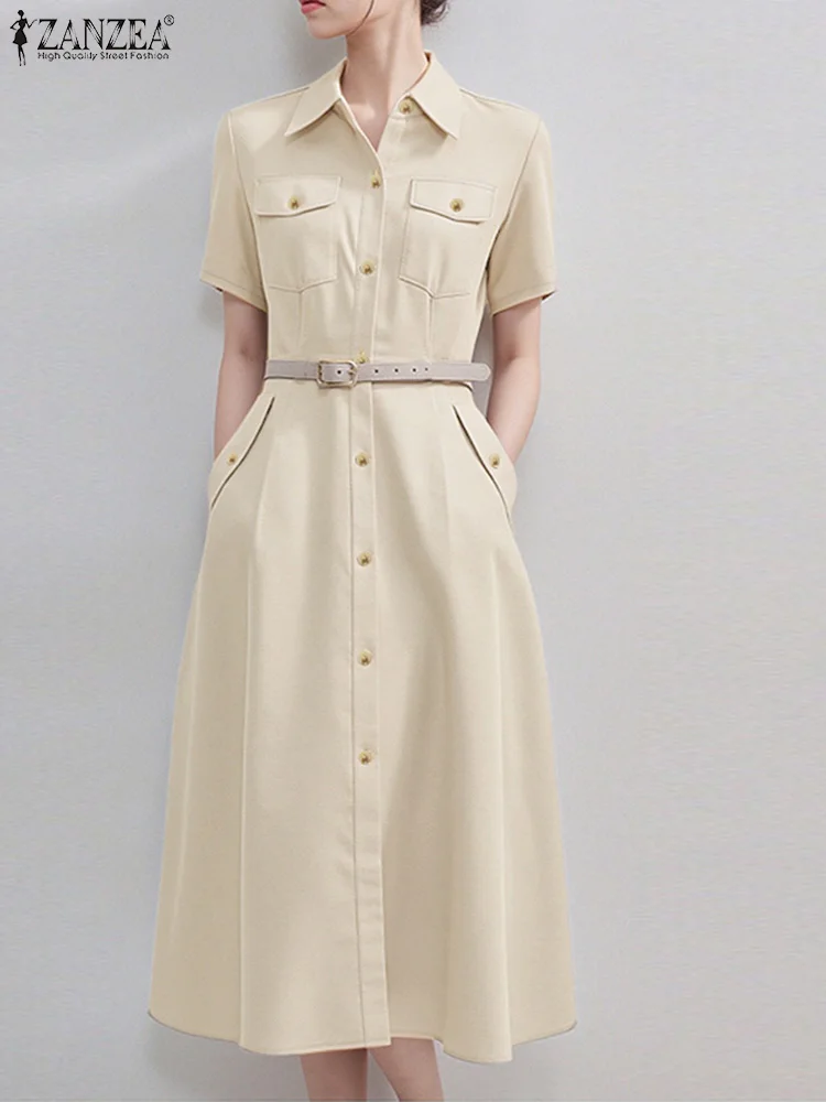 Stylish Summer Overalls Dress 2025 ZANZEA Women Shirt Dress Elegant OL Work Sundress Lapel Neck Short Sleeve Buttons Midi Robe