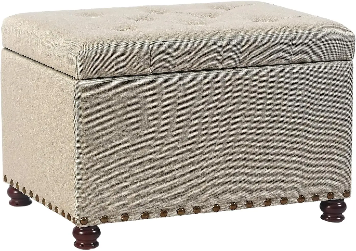 

24" Storage Ottoman, Fabric Ottoman Foot Rest Stool with Hinged Lid, Tufted Rectangle Upholstered Footstool, Load up to 350 lb,