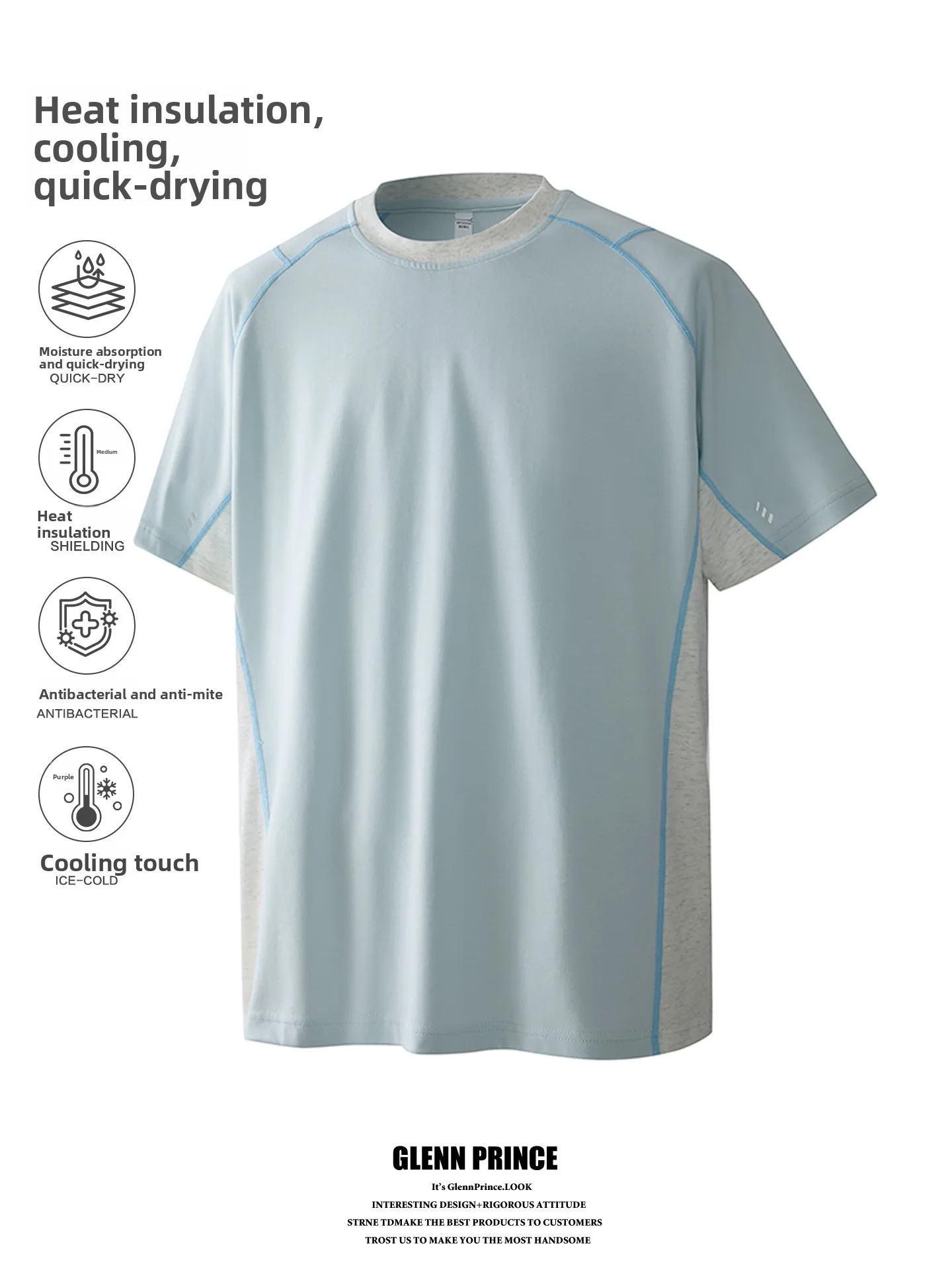 

GPstudio Trendy Outdoor Hasselblad Line Splice Short Sleeve T-shirt Men Summer Ice Silk Cool Feeling Sport Top Loose Fit Casu...