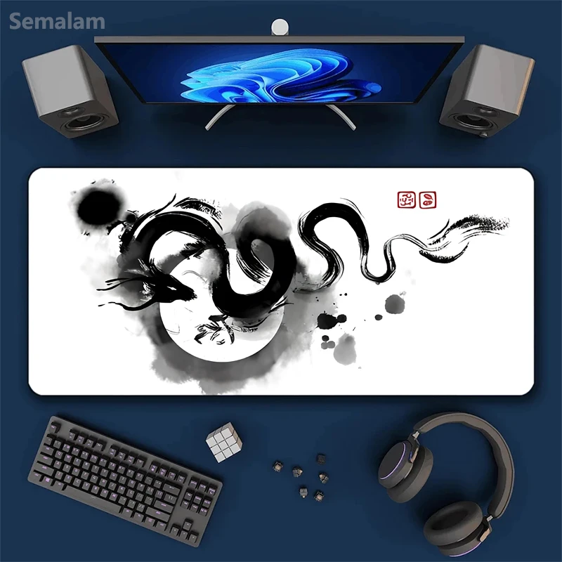 Ink Painting Dragon Desk Pad Versatile XXL Mousepad Gaming Mouse Mat Non-slip Mousepad for Keyboard Office Computer PC Desk Mat