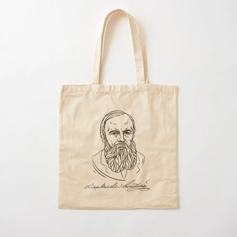 

Dostoevsky Black Ink Portrait with Autograph Tote Bag shopper bag women Canvas stote bag Canvas Tote