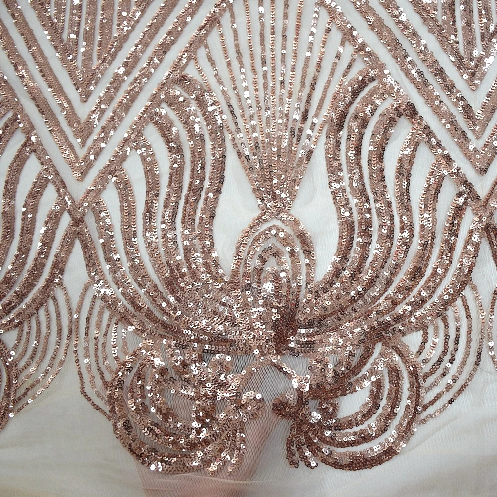 Nigerian Sequins Lace Fabric Rose gold High Quality African Lace French Tulle Sequin Embroidery Lace Fabrics For Party Dress