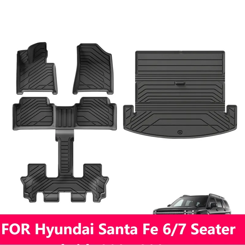 

For Hyundai Santa Fe 6/7 Seater (Non Hybrid) 2024 2025 TPE 3D Floor Mats Cargo Liner Black