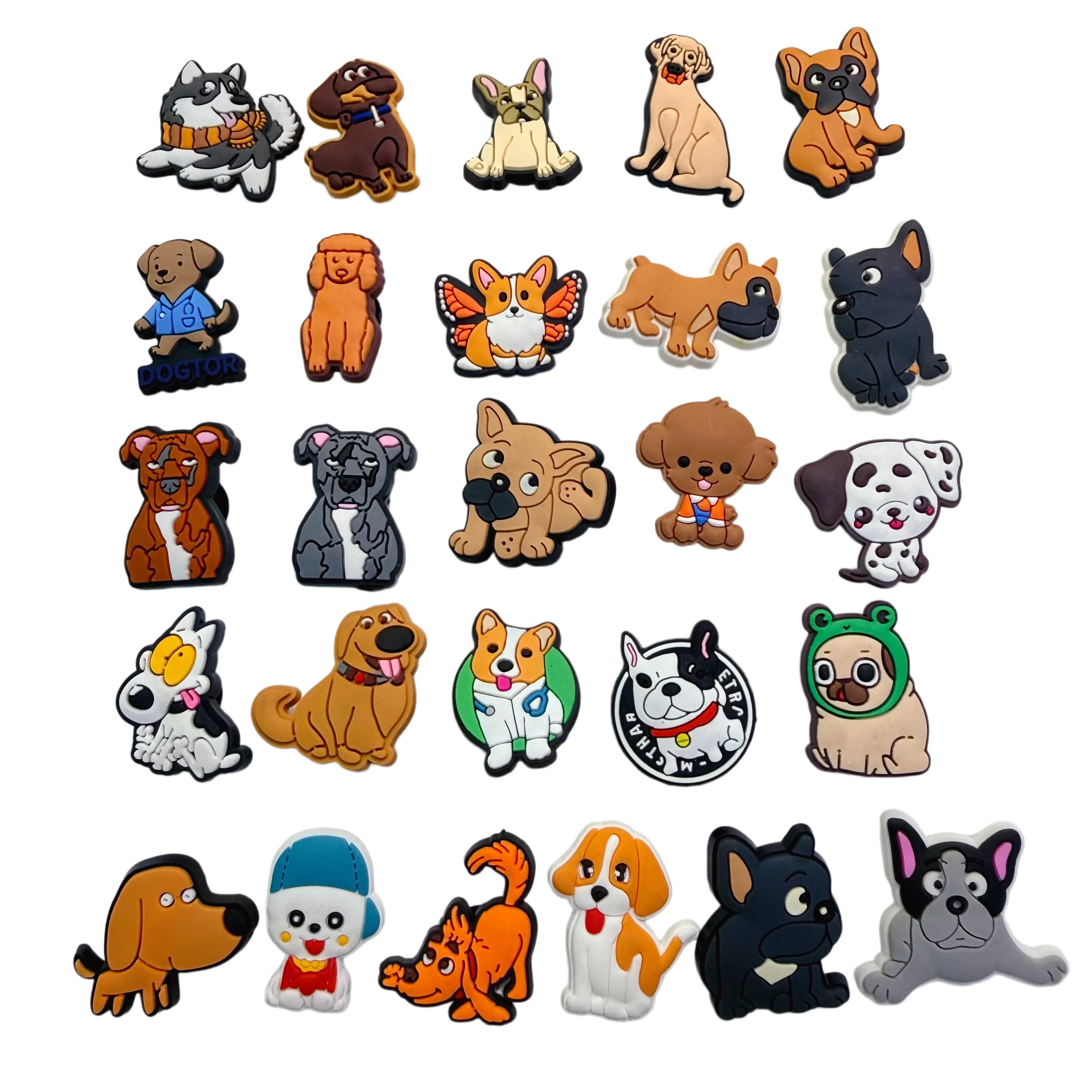 26-100Pcs Wholesale Adorable Dogs PVC Shoe Buckle Charms Poodle French Bulldog Clog Decorations Fit Birthday Gifts
