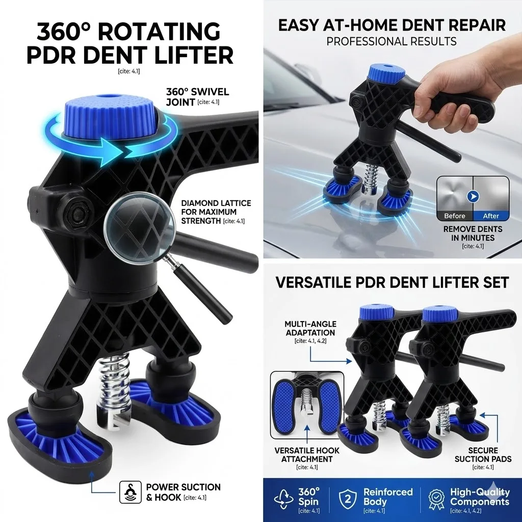 

360° Rotating Car Dent Puller, Multi-Angle Paintless Dent Repair (PDR) Lifter, Auto Body Sheet Metal Extractor Tool