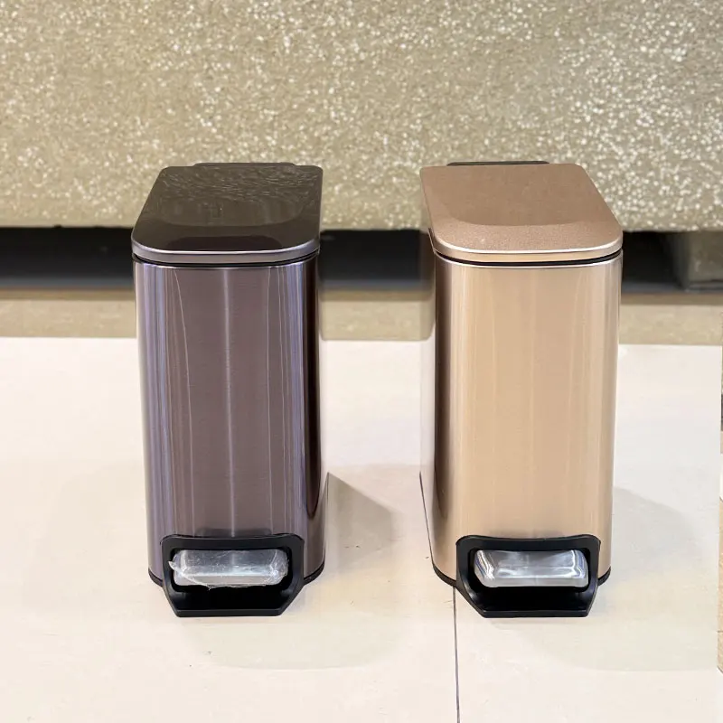 

6L Stainless Steel Pedal Trash Can with Light Double Metal Narrow Design for Bathroom Bedroom Office Hotel - Luxury Waste Bin