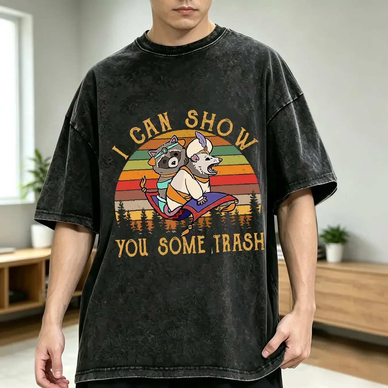 washed T Shirt I Can Show You Some Trash Racoon Possum Vintage Classic long or short sleeves vintage Washed Soft Stretched