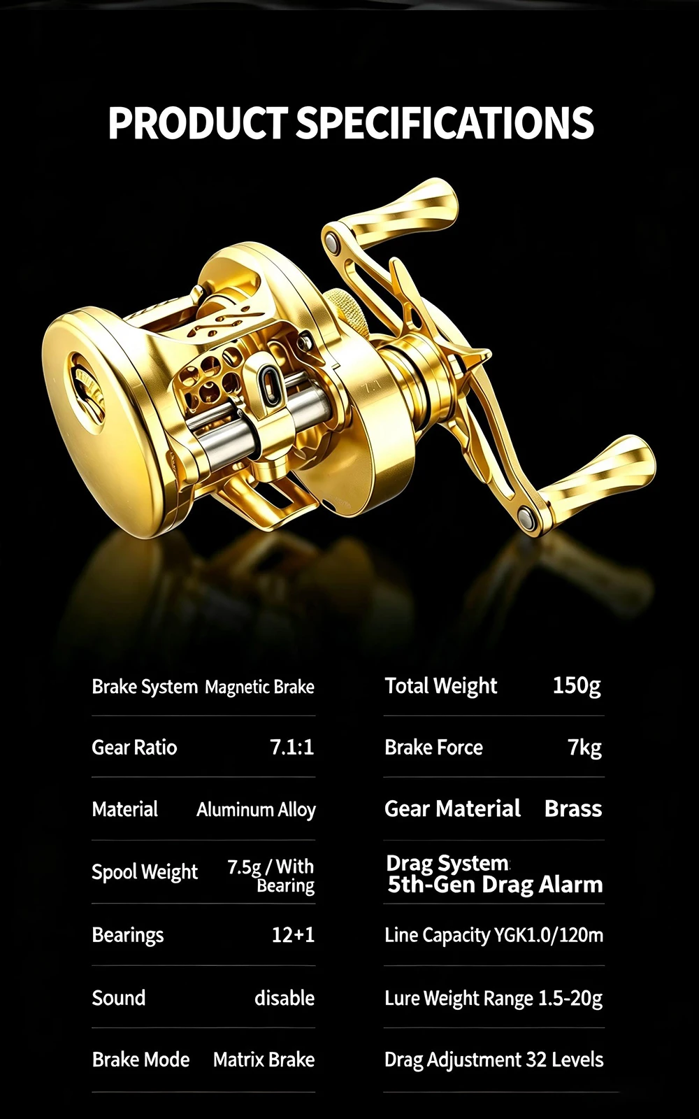 Loongze Airlite B101MC PRO HG 150g Vollmetall-Baitcast-Rolle mit 7KG maximaler Bremskraft, leistungsstarke Angelrolle für BFS-Langstreckenfischen – Detail 11