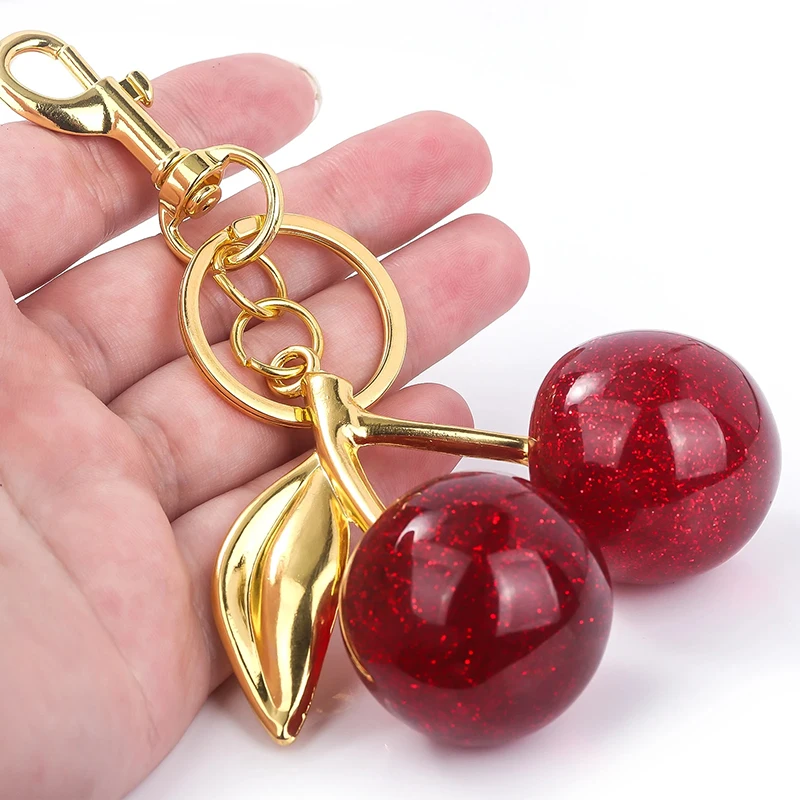 1PC Fashion Red Cherry Keychain Summer Fruits Cherries Pendant Keyring For Women Men Jewelry Bag Accessories Gift