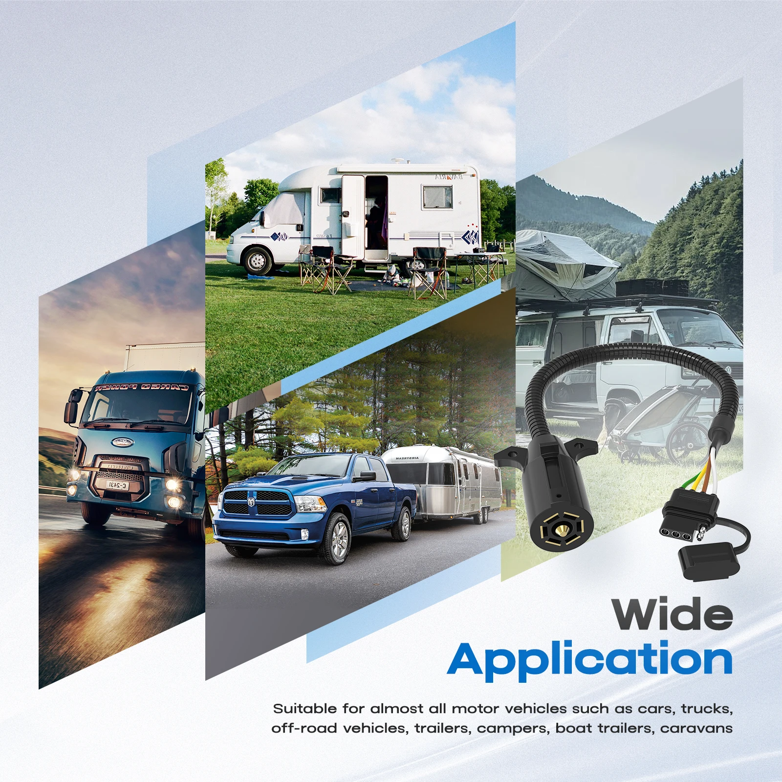 7-Wege-Stecker auf 4-Wege-Flachstecker-Adapter, Einzelfunktions-Rundstecker auf 4-Pin-Anhängerverkabelungsanschluss für LKW- und Wohnmobil-Anhängerverkabelung – Detail 8