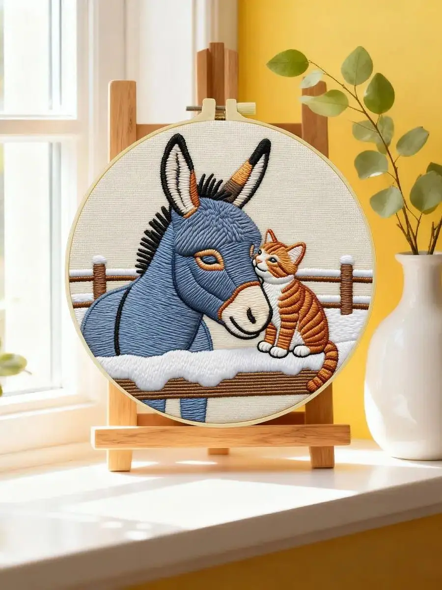 1 Stück 20X20CM/15X15CM 7,87/6,3 Zoll Tier - Esel Stickerei Starter-Kit DIY-Kit DIY-Stickerei-Set Handarbeiten Heimdekoration – Detail 6