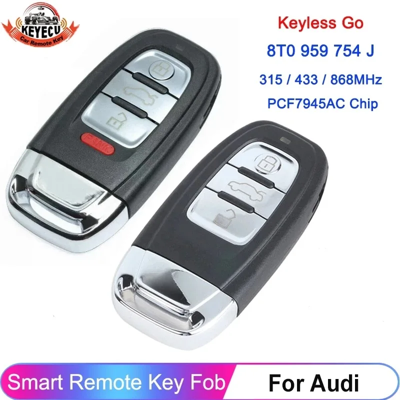 KEYECU XSADJ1GL Keyless Entry Go Car Key Control 754J 315MHz 433MHz 868MHz Fob  For Audi Q5 A4L A5 A6L A7 A8 A8L Smart Remote