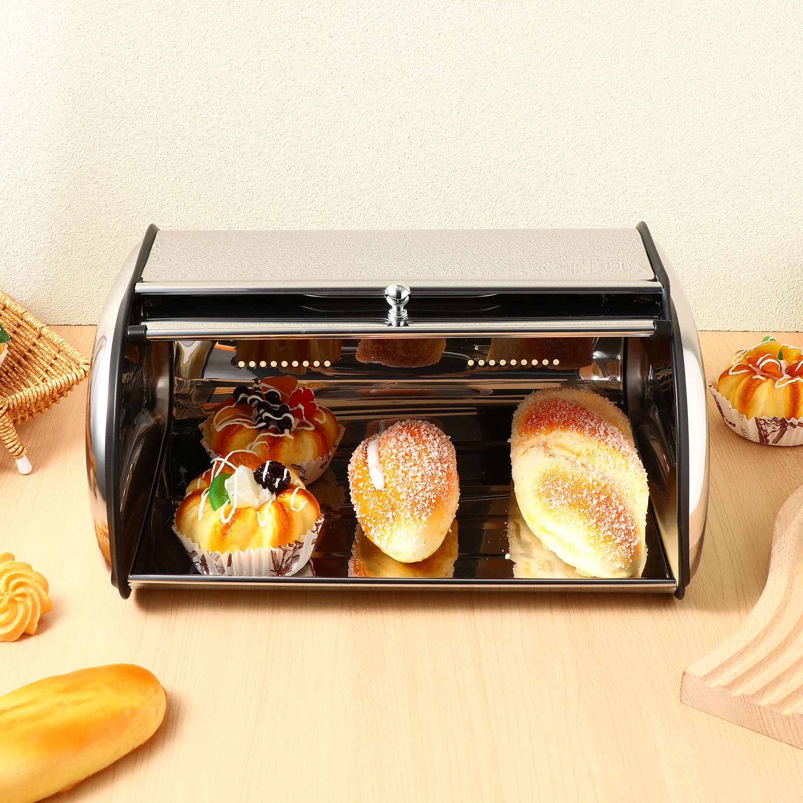 

Stainless Steel Bread Box Storage Container Airtight Holder for Kitchen Home Bakery Wide Base Multi function ganizer