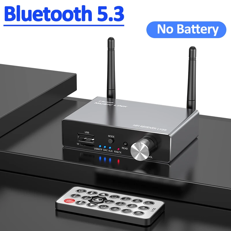 Transmissor Bluetooth e Receptor, Baixa Latência, Adaptador de Áudio de Música Sem Fio Óptico, Controle Remoto para TV e PC, BT5.3, AUX 3.5mm