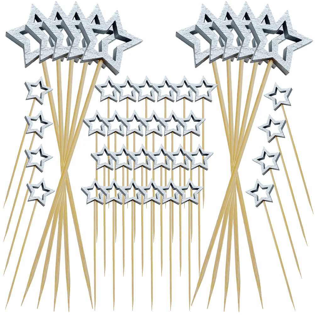 

100Pcs Bamboo Christmas Picks Design Food Sticks for Snacks Appetizers Grilled Meat Fruit Display Party Decoration