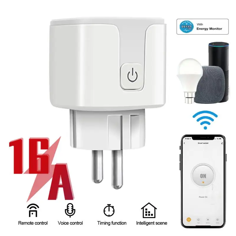 

Tuya 16A EU WiFi Smart Plug With Power Monitor Smart Life APP Timer Remote Smart Power Socket via Home Alexa Yandex Alice