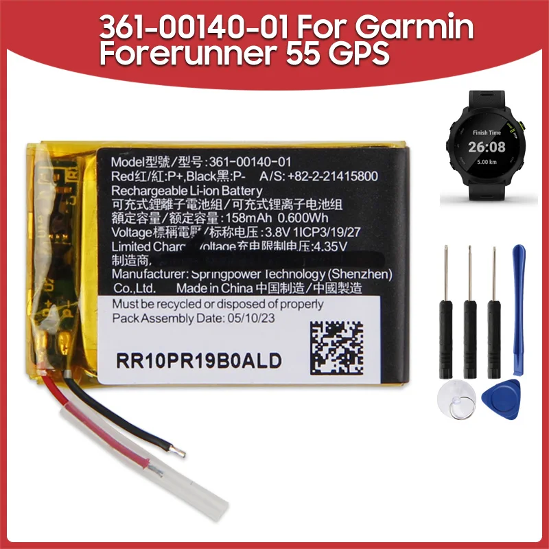 

Новая сменная батарея 361-00140-01 для Garmin Forerunner 55, перезаряжаемые батареи премиум-класса, 158 мАч