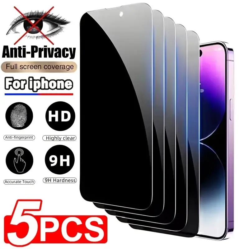 

5Pcs Privacy Screen Protector Film for IPhone 14 11 12 13 15 Pro Max Mini Plus Anti-spy Tempered Glass for IPhone 16
