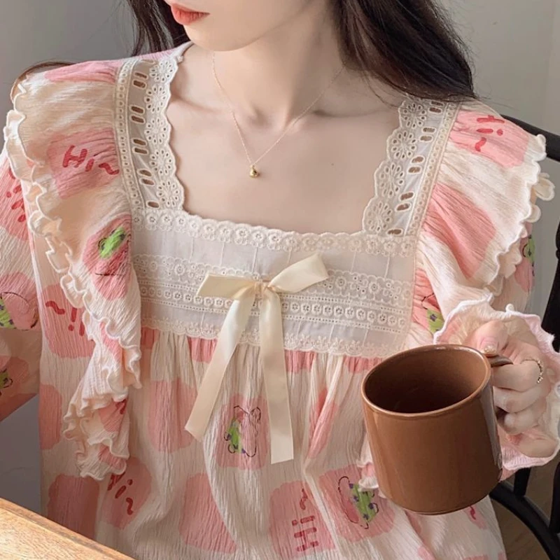 Ins Style Sweet  Lovely Big Star Pajamas Women Spring Autumn Long Sleeves and Pants Cartoon High Appearance Level Home Wear Set