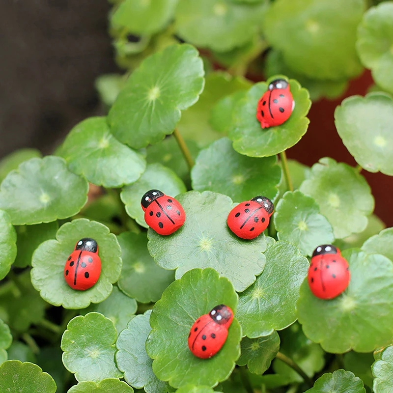 50/100Pcs Mini Wooden Ladybird Ladybug Self-adhesive Sticker Children Painted DIY Crafts Fairy Garden Figurine Miniature Home De