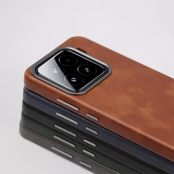 Luxury Alloy Lens Magnetic Wireless Charge Phone Case For Xiaomi Mi 15 Pro Mi 14 Senior Retro PU Leather Texture Bumper Cover