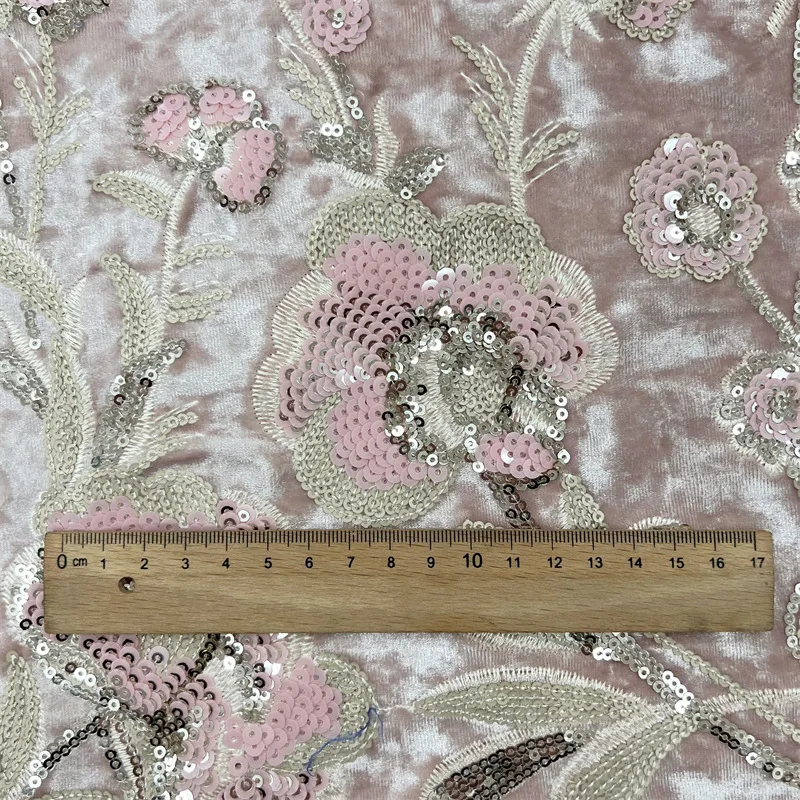 130cm Wide New Arrival Velvet Fabric Embroidery Sequin Flowers – DIY Material for Autumn/Winter Women's Dresses and Robes F007 view 4