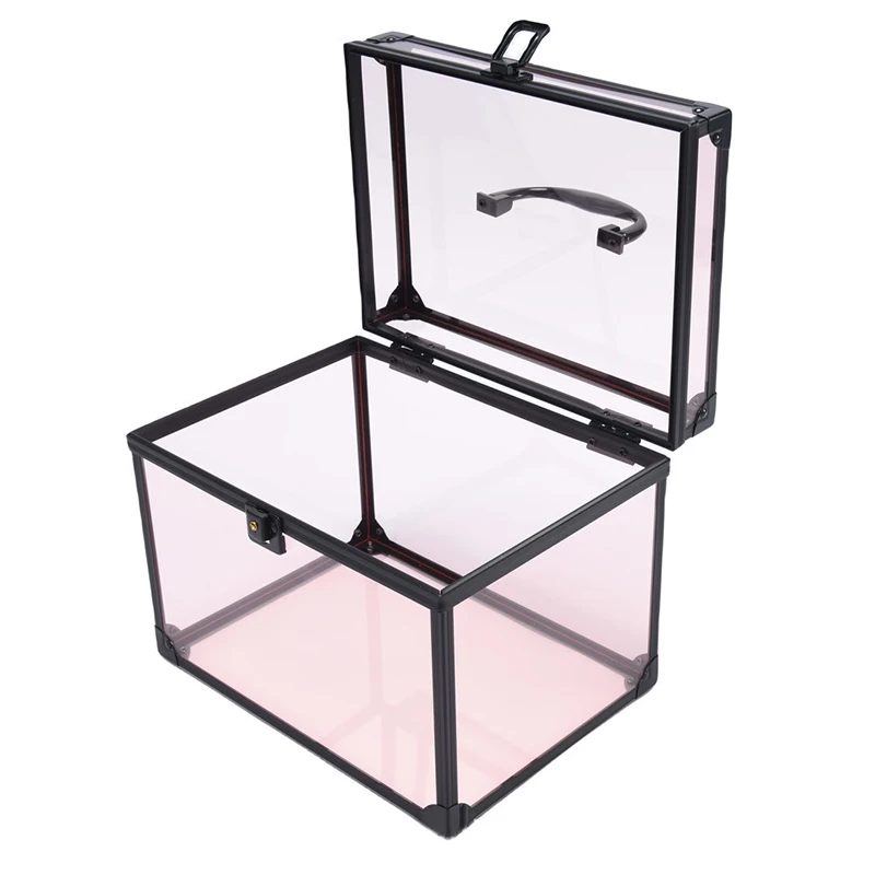 Acrylic Transparent Black Frame Makeup Box with Handle Storage Skincare and Makeup Brushes Lockable Cosmetic Organizer Case