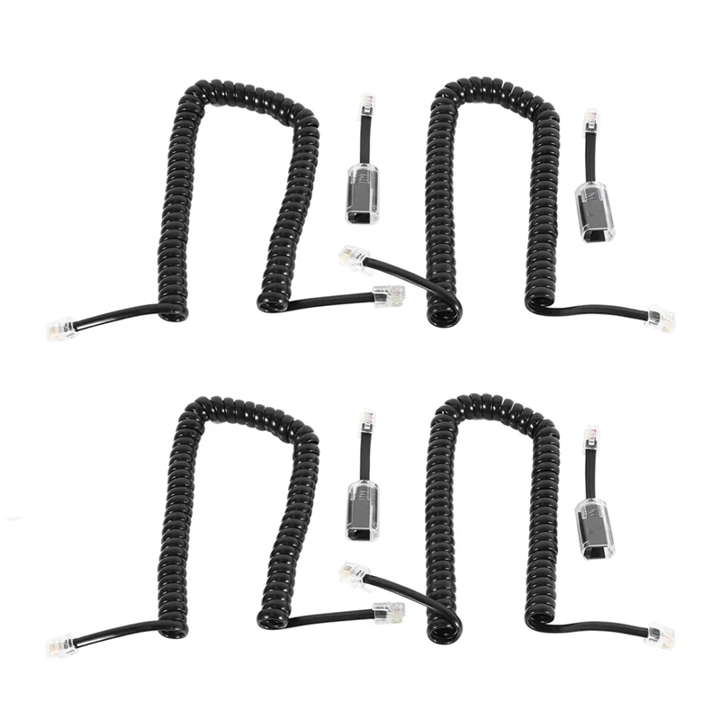 FULL-4X Black Coiled Telephone Handset Cord 1.1 Ft Coiled 4X Black Extended Rotatable Telephone Phone Cord Detangler Landline