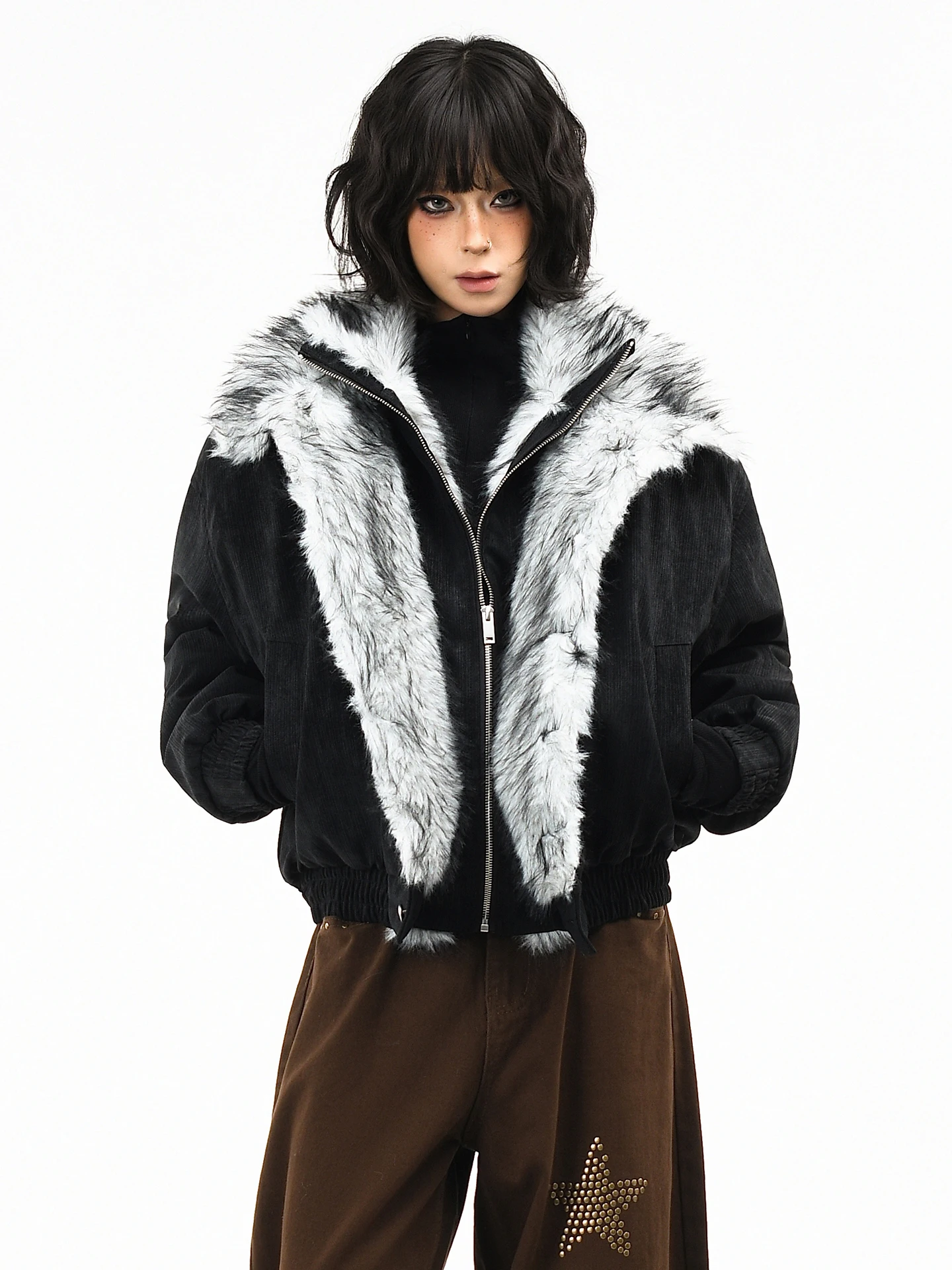 

OV Original American Sle ort Cotton Jaet Loose Fit Women's Men's Winter Warm Coat Streetwear Hip Hop Polyester Fill