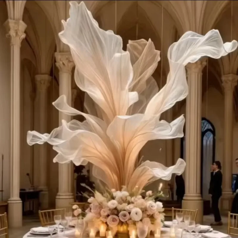 1.5 meters luxury high-end custom handmade giant silk art installation wedding stage setting organza background