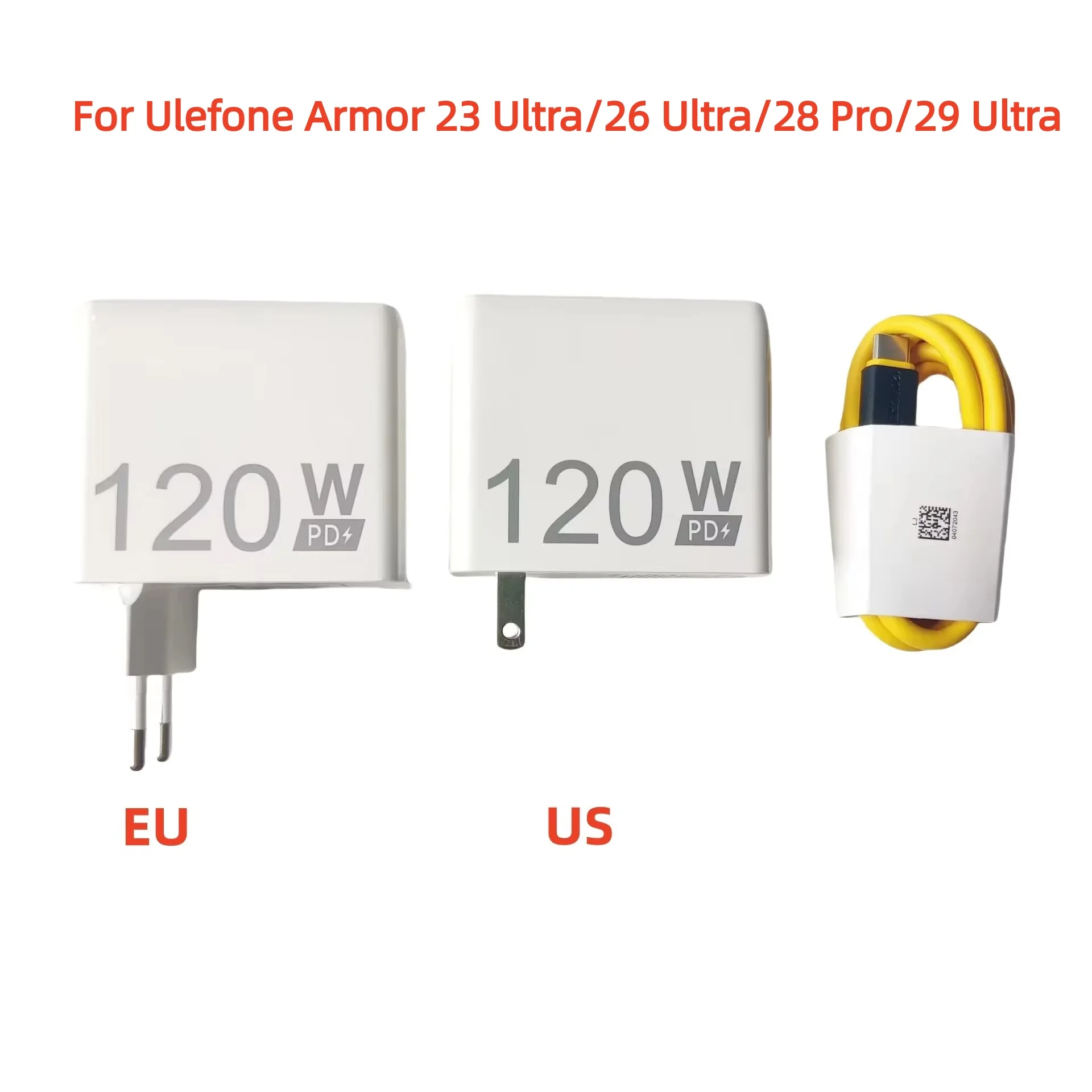 

New For Ulefone Armor 23 26 Ultra 28 Pro 29 Ultra Phone 120W Power Fast Charger Adapter EU US Plug+Dual Type-C Cable Wire Line