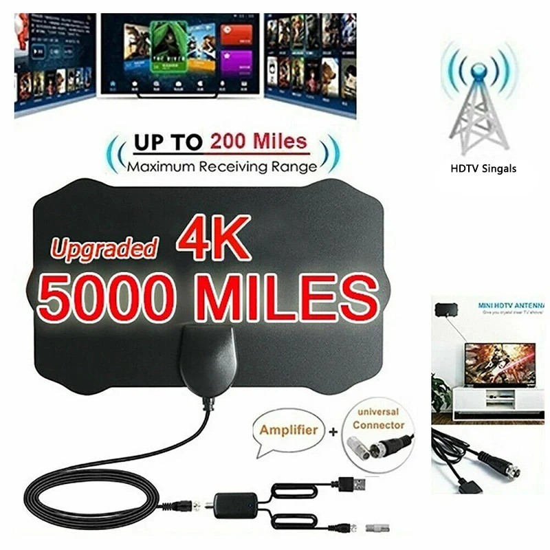 

Upgraded 5000 Miles 8K Digital DVB-T2 TV Antenna Indoor with Amplifier Booster 1080P Aerial For Car Antenna RV Travel Smart Tv