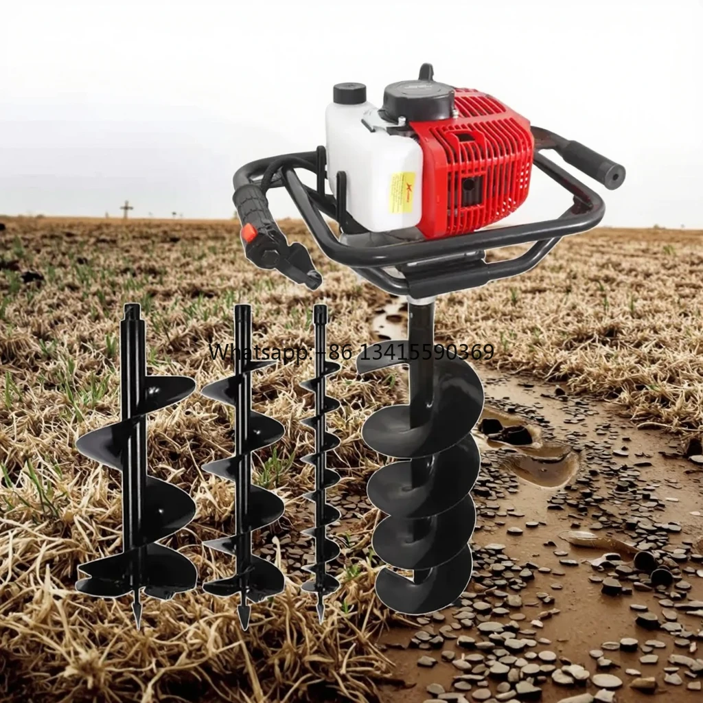 

63cc Gas Powered Earth Auger - Heavy-Duty Metal Soil Drill with Helical Bit (Model 48-Type)