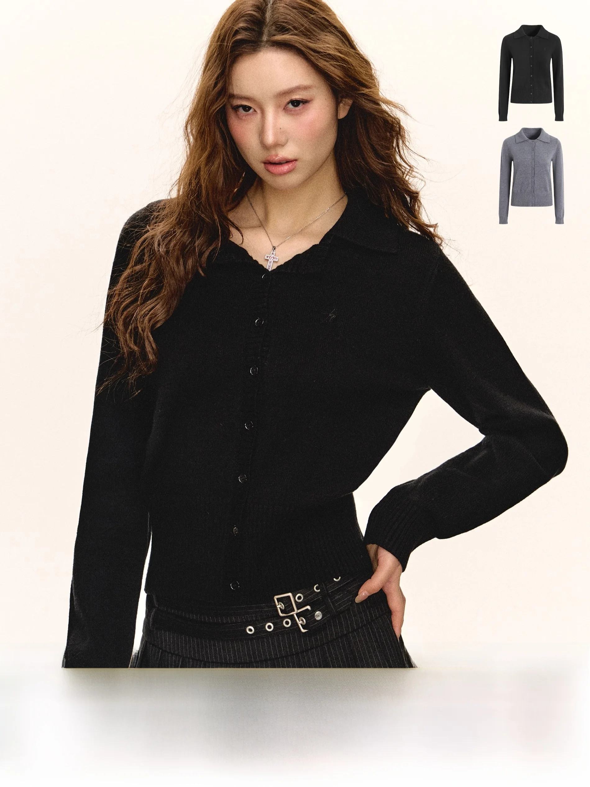 

Ariseism American Retro Design Collar Open Cardigan Knitted Sweater Jaet Women's Autumn New Sle Street Faion