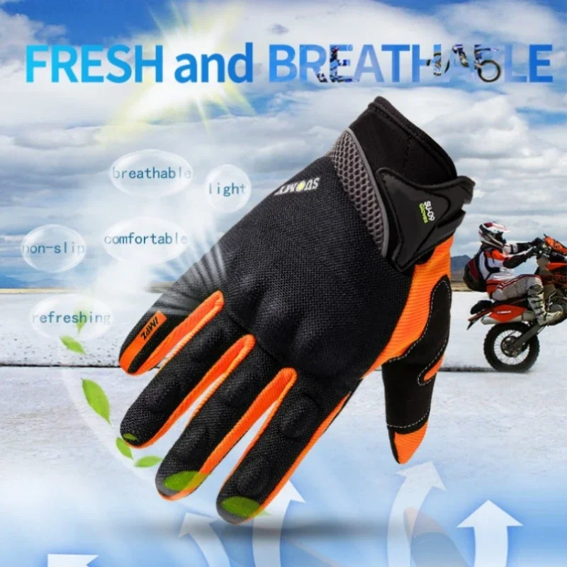 SUOMY Breathable Full Finger Racing Motorcycle Gloves Quality Stylishly Decorated Antiskid Wearable Gloves Large Size XXL Orange