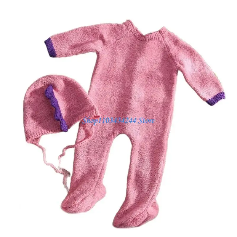 2Pcs Newborns Baby Dinosaur Knitting Costume Set Comfortable Photo Props Outfit