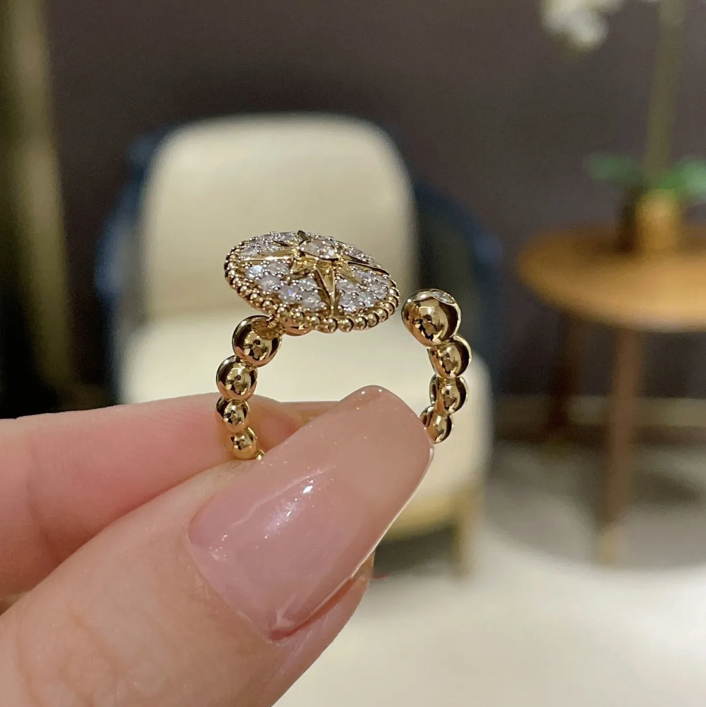 Exquisite luxury full diamond six pointed star ring adjustable opening new in charms beads shine ring banquet jewelry gifts view 4