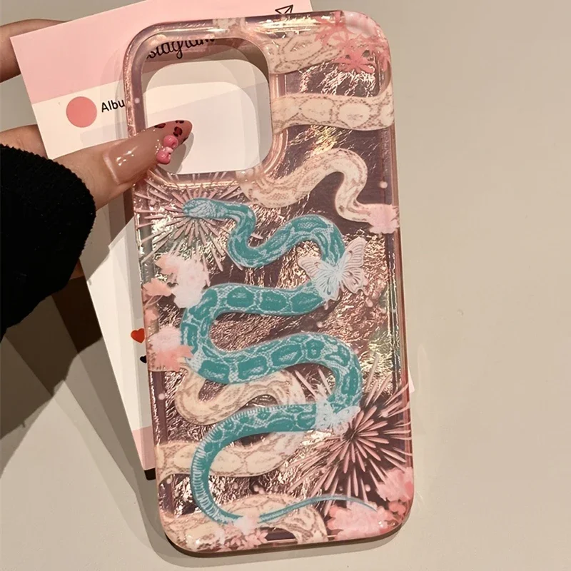 Luxury Oriental Style Snake Firework Glitter Glacier Pattern Case for IPhone 16 Pro Max IPhone15 14 13 12 11 Promax Plus Cover