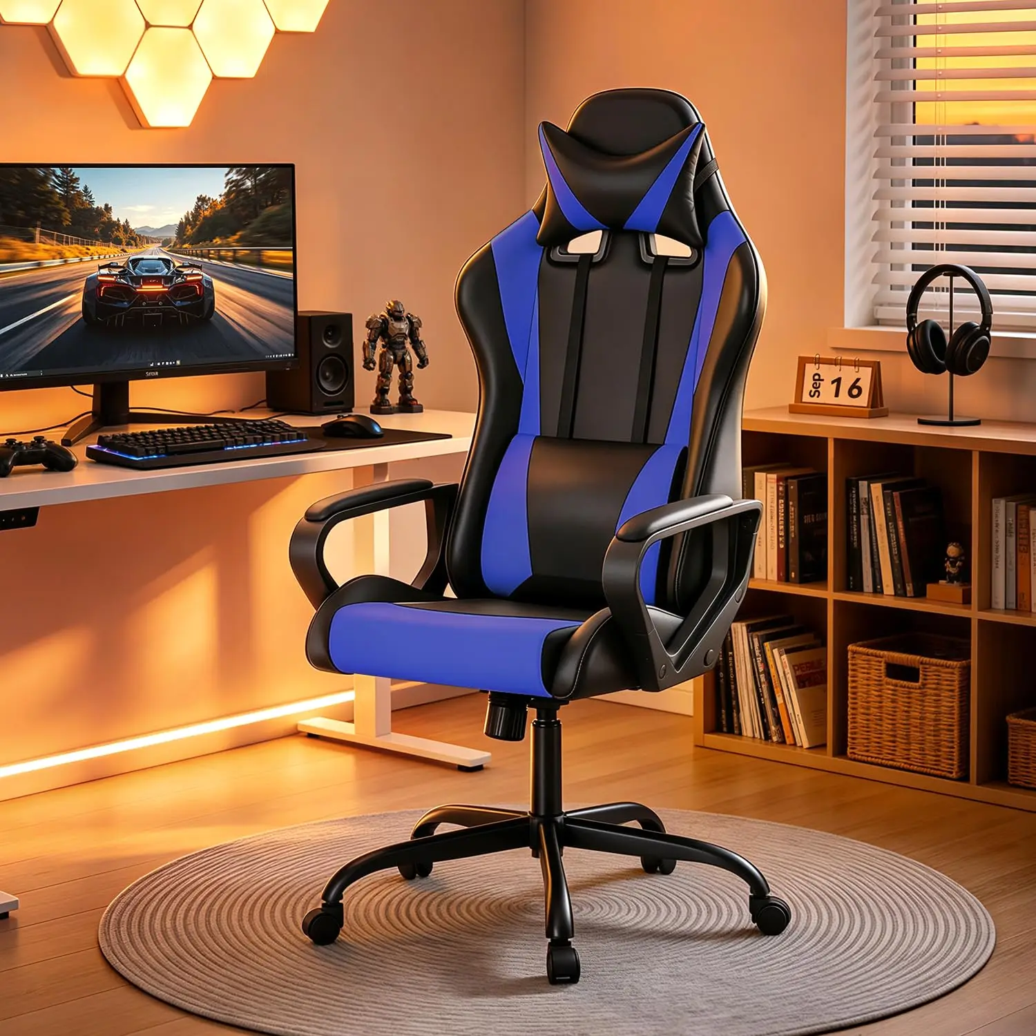 Ergonomic Gaming Chair for Adults, Video Game Chair, Blue
