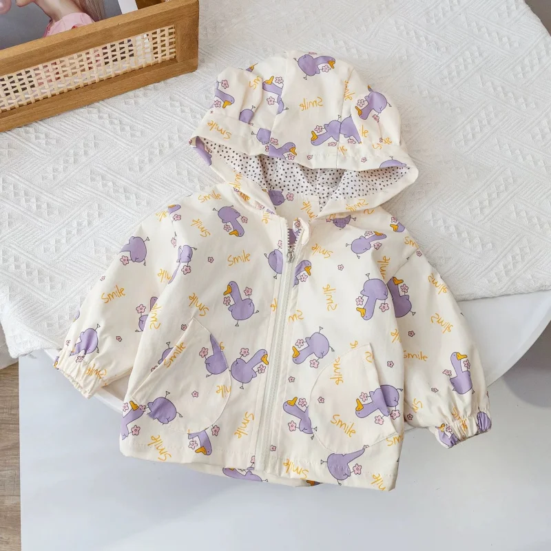 

Girls' Jacket Spring and Autumn New Cartoon Jacket Baby Girl Top Toddler Stylish Cute Hooded Jacket