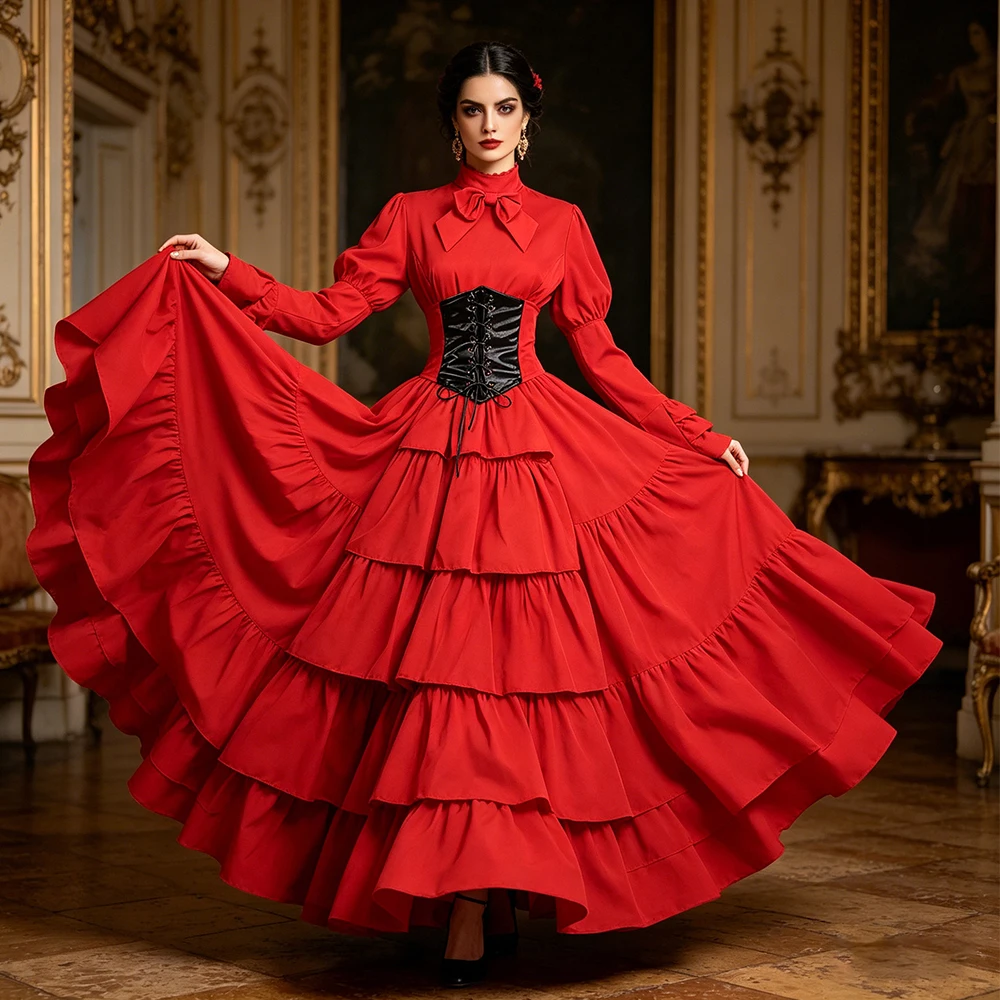 ヴィンテージ風中世ドレス、コスプレ衣装、パーティー用ロングドレス、舞台衣装。