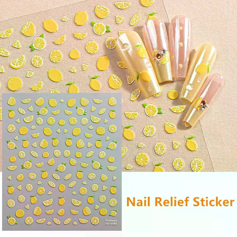 Summer Lemon 3D Relief Nail Stickers With Self Adhesive Waterproof Design Perfect For Home DIY Manicure And Nail Salon Daily Use