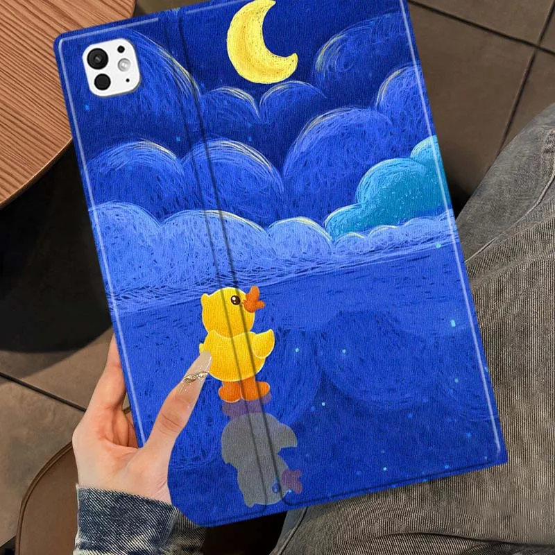 Pato amarelo lua reflexão água para ipad pro air 5 4 3 13 11 8 7 6 5 10th 7th 6th 10.5 12.9 10.9 tablet caso
