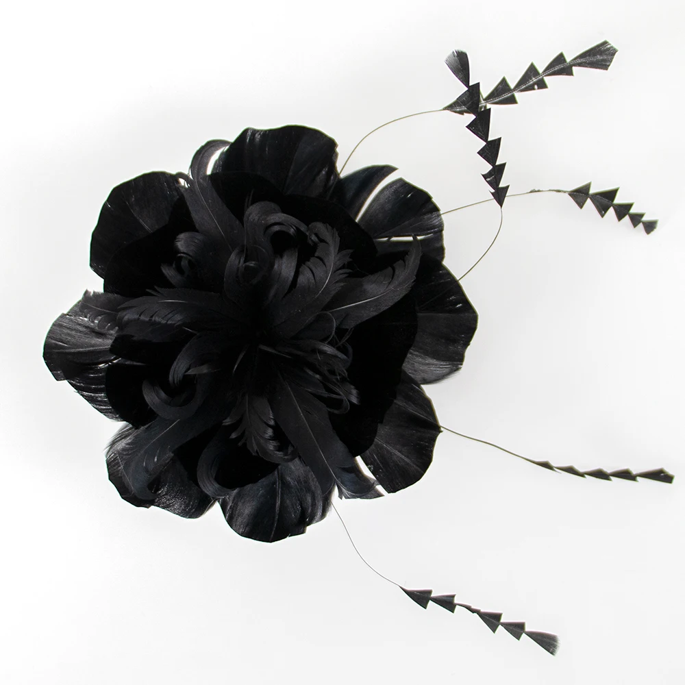 

Jet Black Feather Brooch Corsage | Gothic Wedding Hair Clip Bridal Headpiece Halloween Masquerade Evening Elegant Hair Accessory